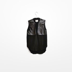 Sea Sleeveless Silk and Leather Button Down Top